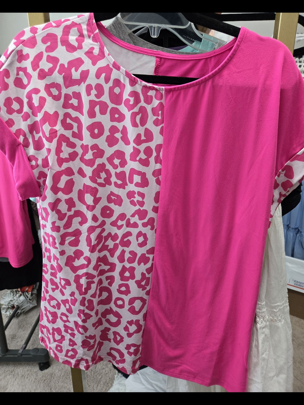 Hot Pink Half Leopard Print Shift Top